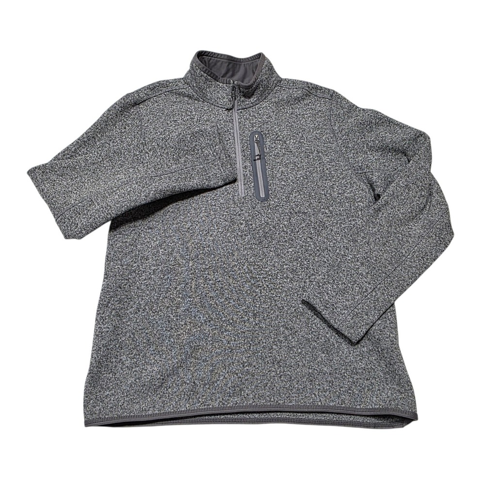 Lands' End Sweater Fleece Quarter Zip Pullover Mens Large Tall Gray Polyester